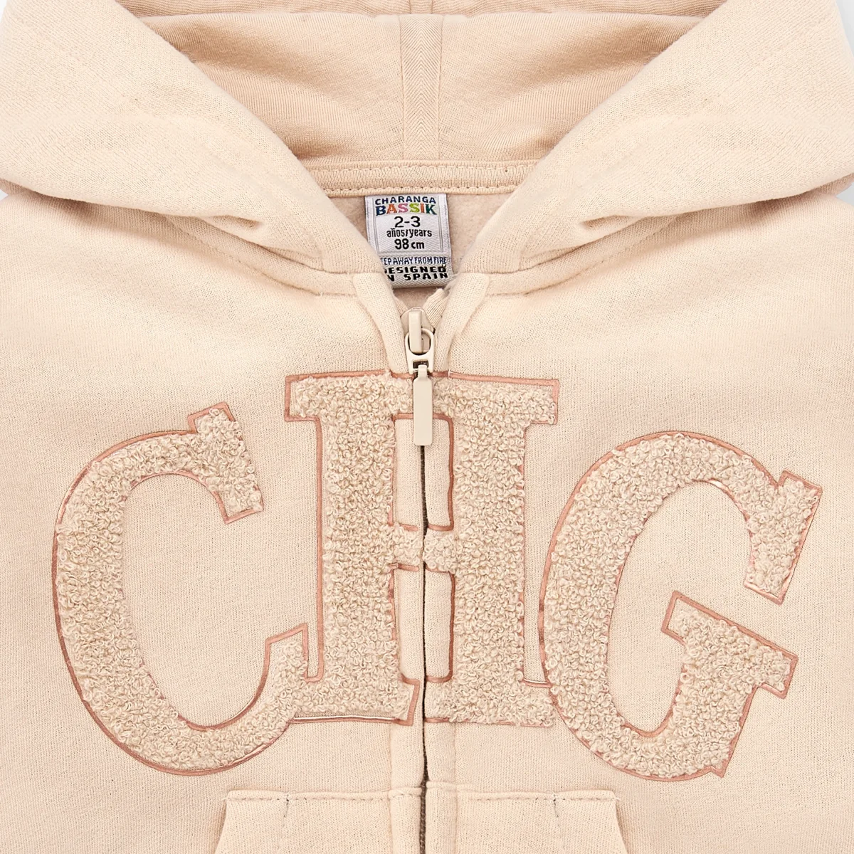 Sudadera abierta niña beige CHG | Con capucha - Imagen 4
