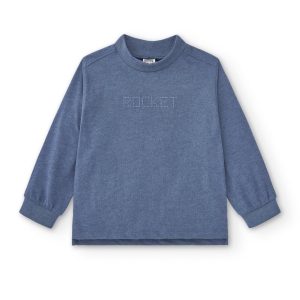 Camiseta algodón manga larga cuello alto azul