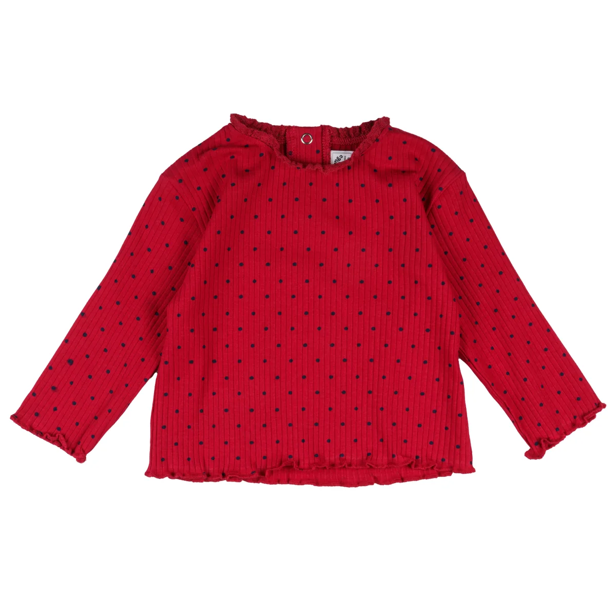 Camiseta bebé niña roja de canalé con lunares - Imagen 3
