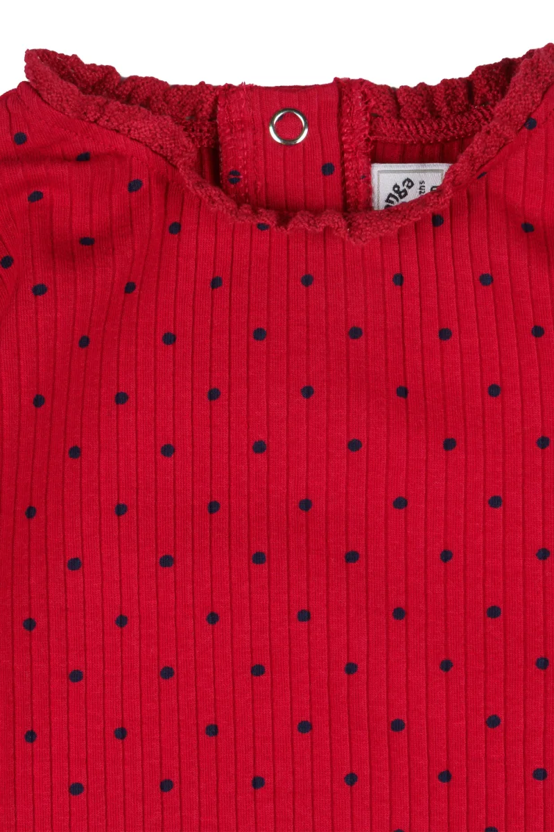 Camiseta bebé niña roja de canalé con lunares - Imagen 6