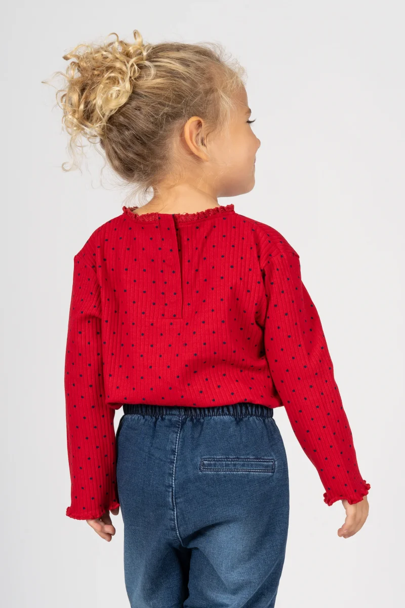 Camiseta bebé niña roja de canalé con lunares - Imagen 4