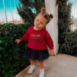 Vestido rojo manga larga para bebé niña