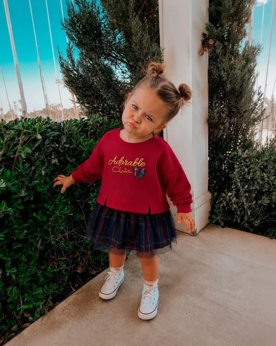 Vestido rojo manga larga para bebé niña - Imagen 2
