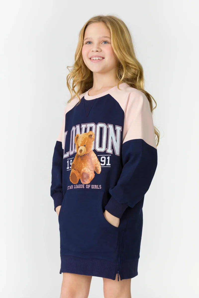 Vestido con oso de niña azul marino London - Imagen 3