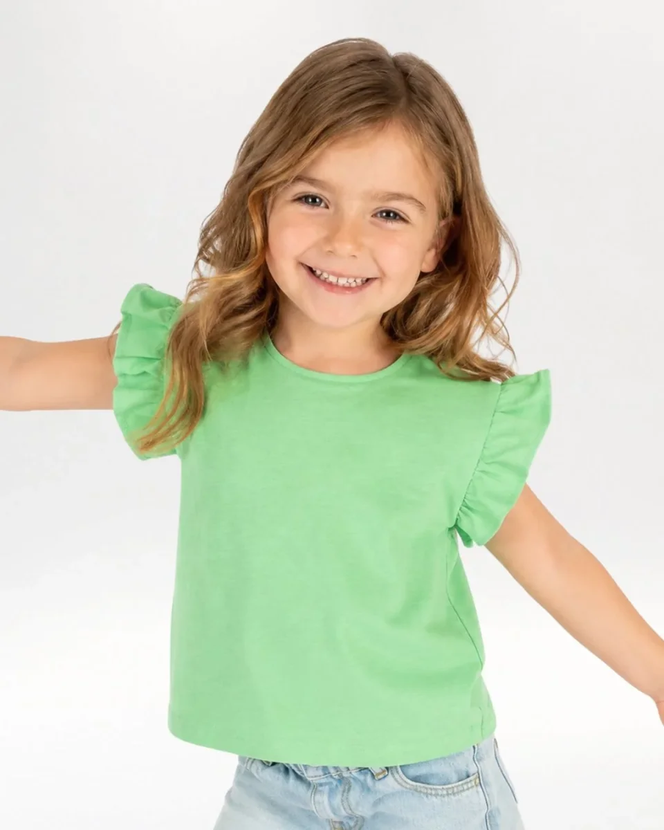 Camiseta bebé niña verde volantes