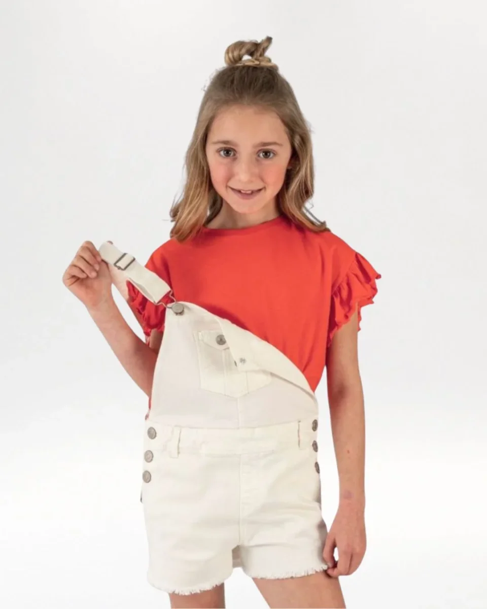 Camiseta niña roja manga corta con volantes - Imagen 6