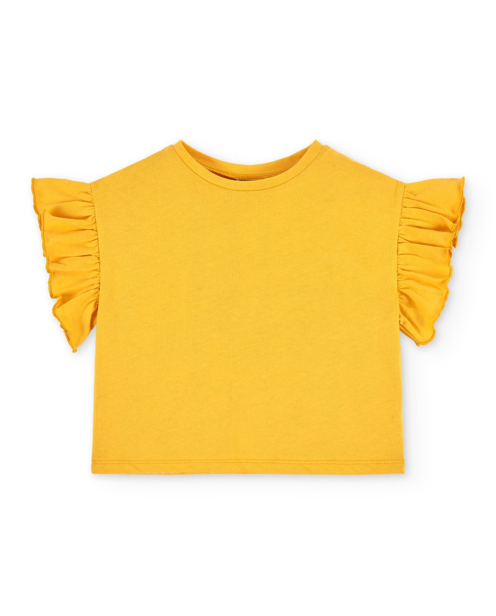 Camiseta niña mostaza manga corta con volantes - Imagen 3