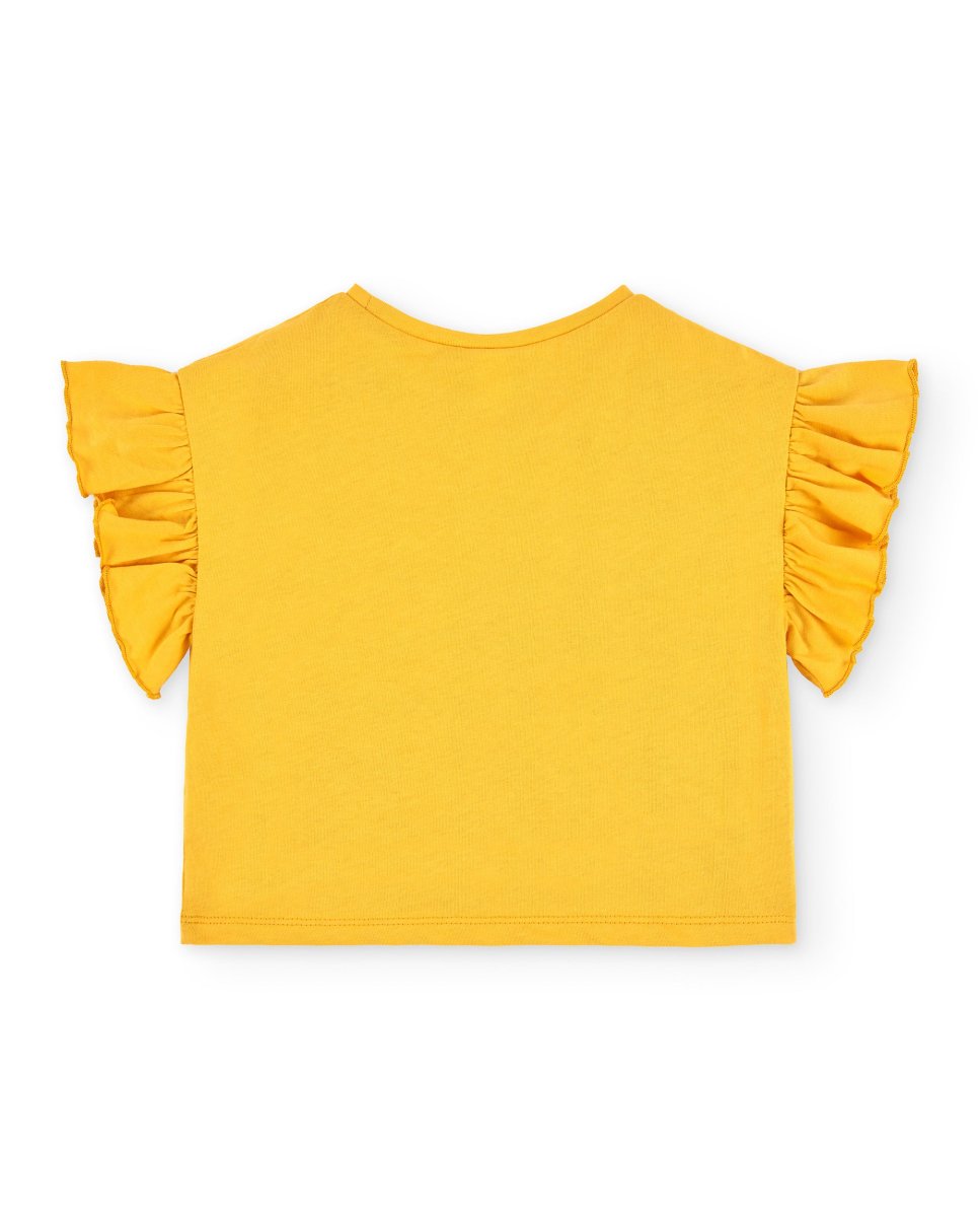 Camiseta niña mostaza manga corta con volantes - Imagen 4