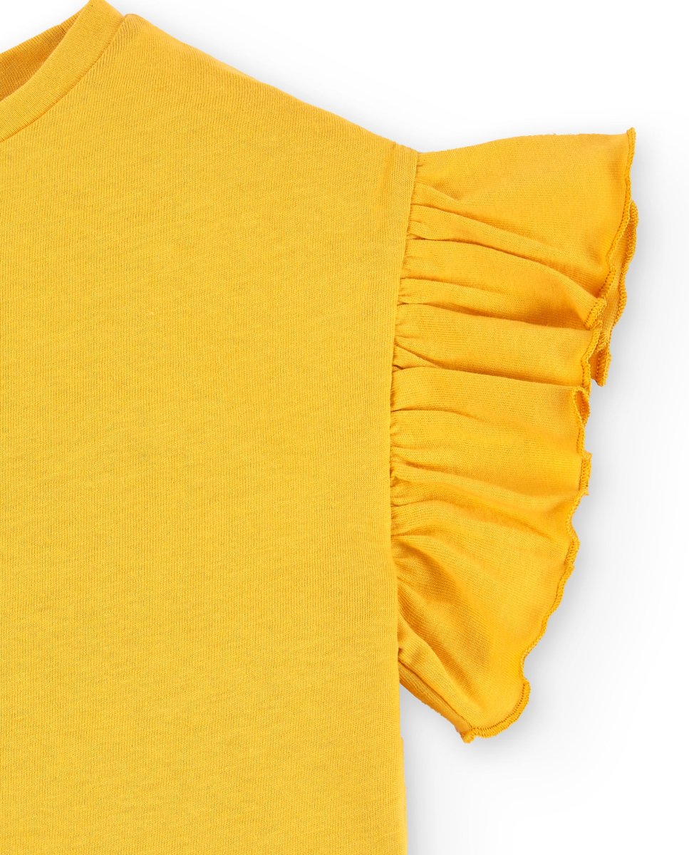 Camiseta niña mostaza manga corta con volantes - Imagen 6