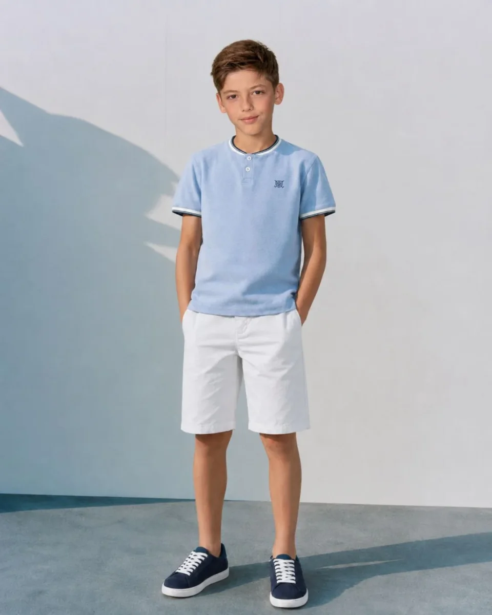 Polo de niño celeste | Cuello mao - Imagen 4