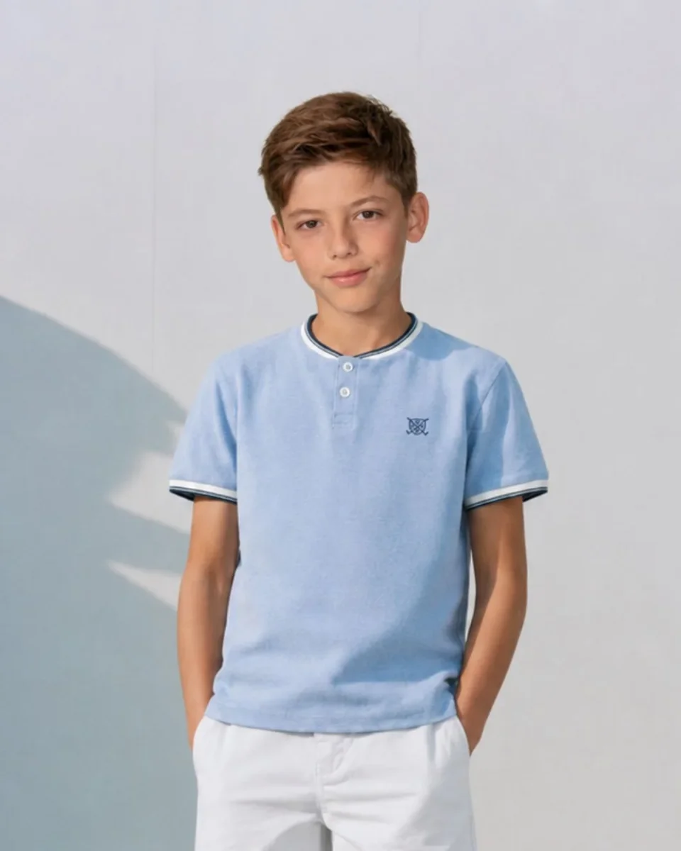 Polo de niño celeste | Cuello mao