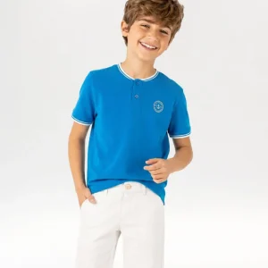 Polo niño azul cuello mao con detalle ancla