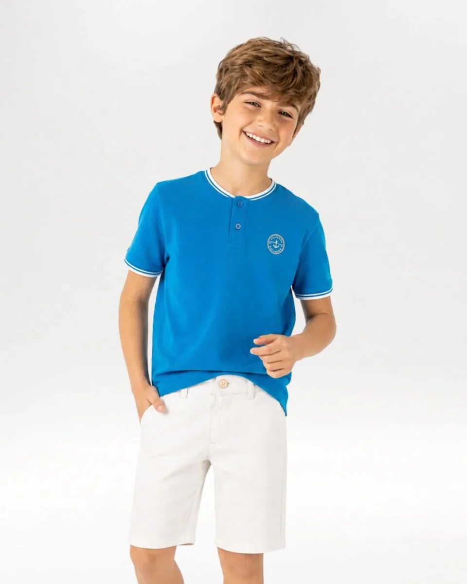 Polo niño azul cuello mao con detalle ancla - Imagen 2