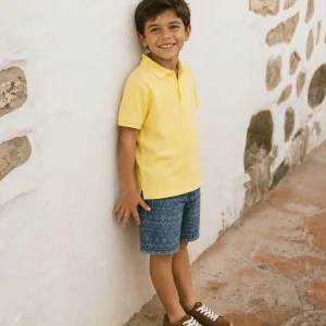 Polo niño amarillo piqué