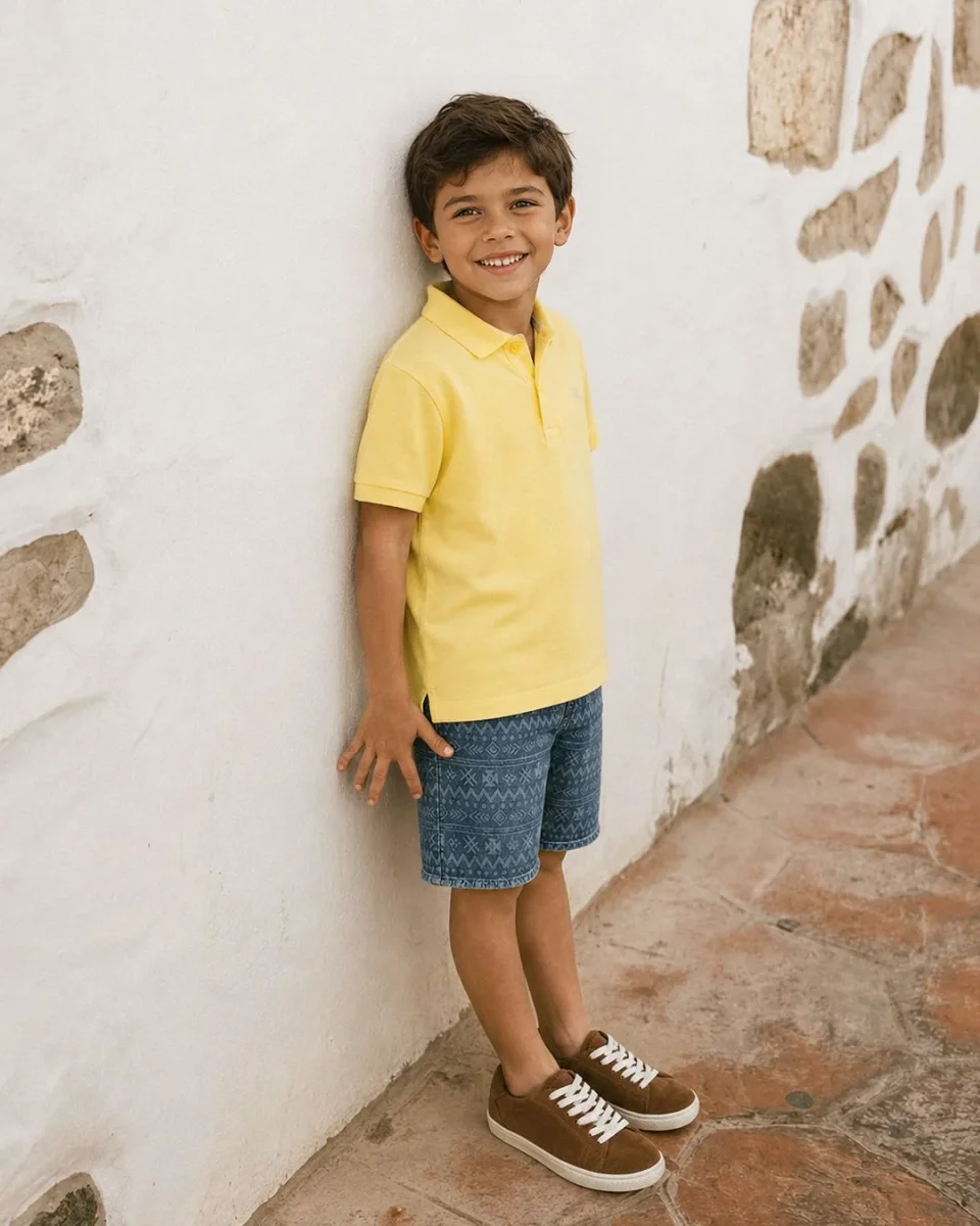 Polo niño amarillo piqué