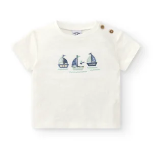 Camiseta bebé barcos bordados