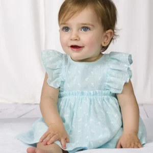 Vestido de recién nacida aguamarina con braguita