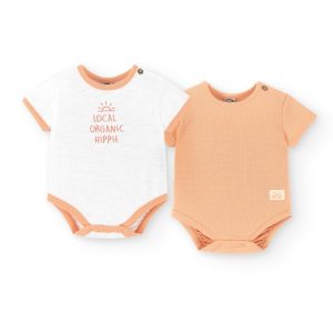 Pack 2 bodies algodón orgánico naranja y blanco recién nacido | Pequeños Hippies
