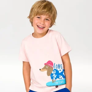 Camiseta niño rosa perro salchicha skate