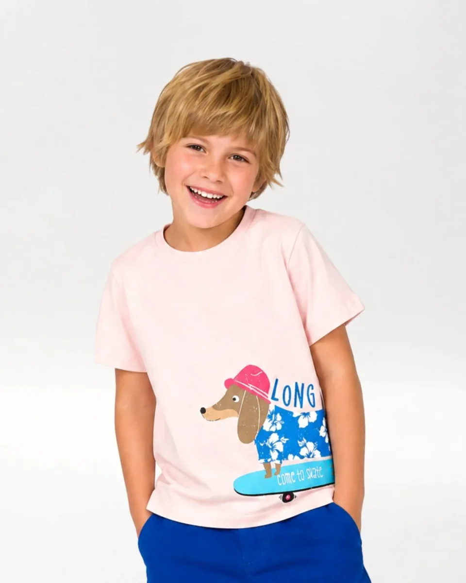 Camiseta niño rosa perro salchicha skate - Imagen 2