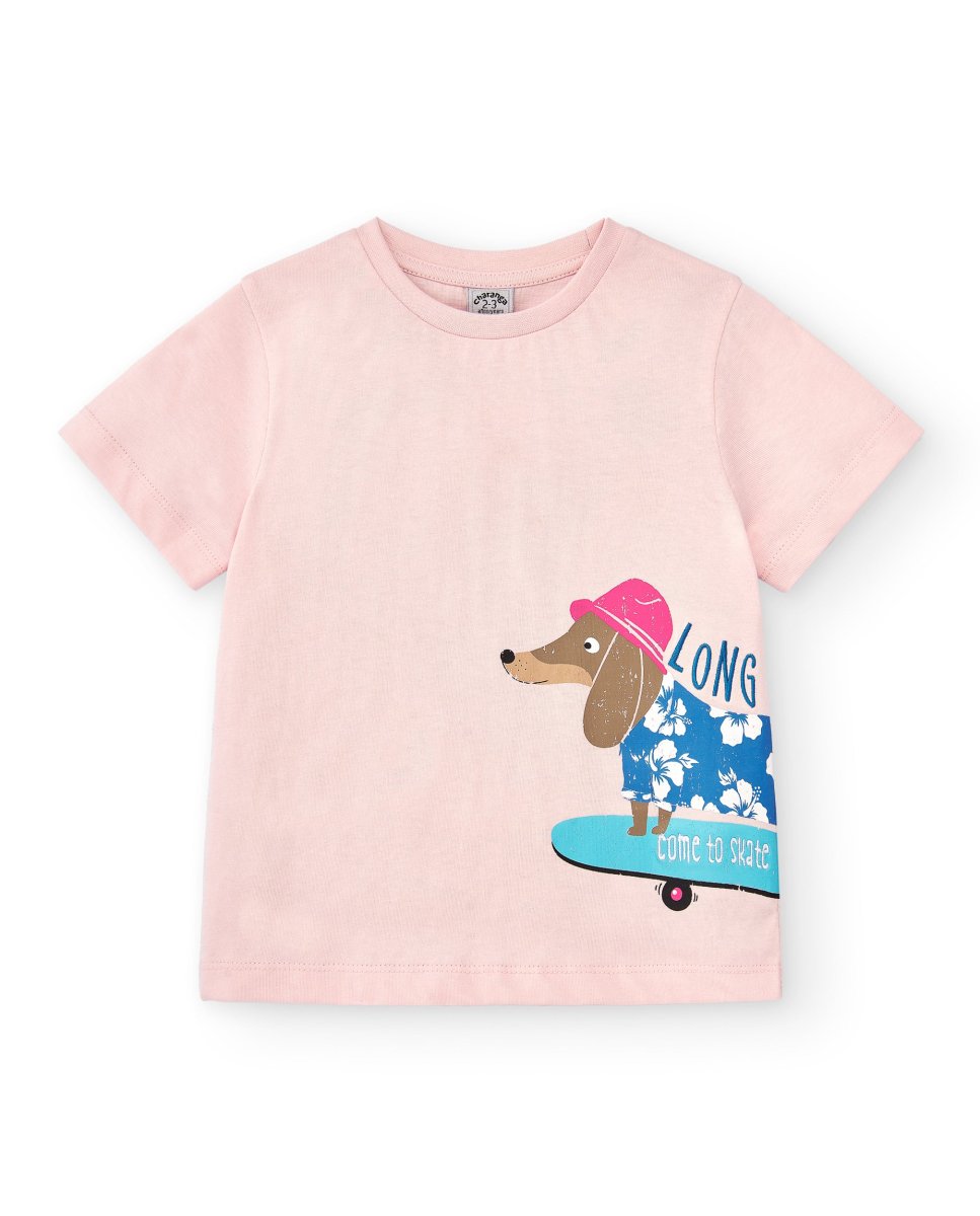 Camiseta niño rosa perro salchicha skate - Imagen 3
