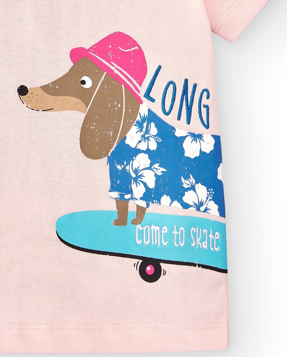 Camiseta niño rosa perro salchicha skate - Imagen 4