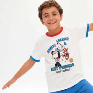 Camiseta niño cruda estampado marinero