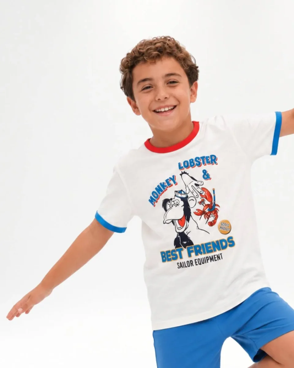 Camiseta niño cruda estampado marinero