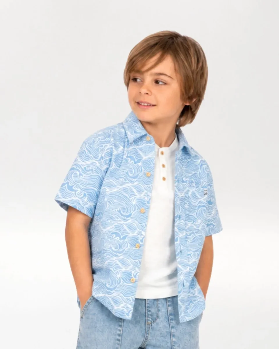 Camisa niño azul olas
