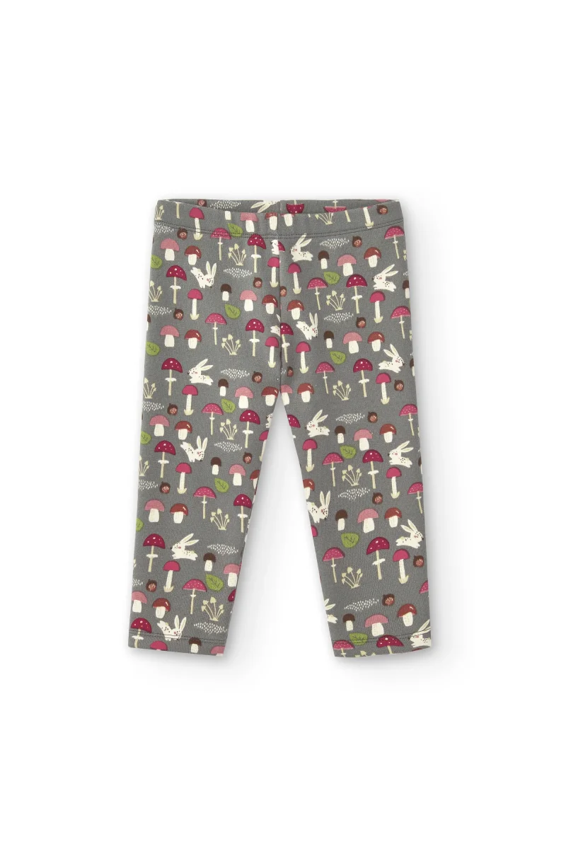 Legging niña gris con estampado de conejitos y setas - Imagen 3