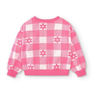 Jersey niña vichy rosa con flores jacquard