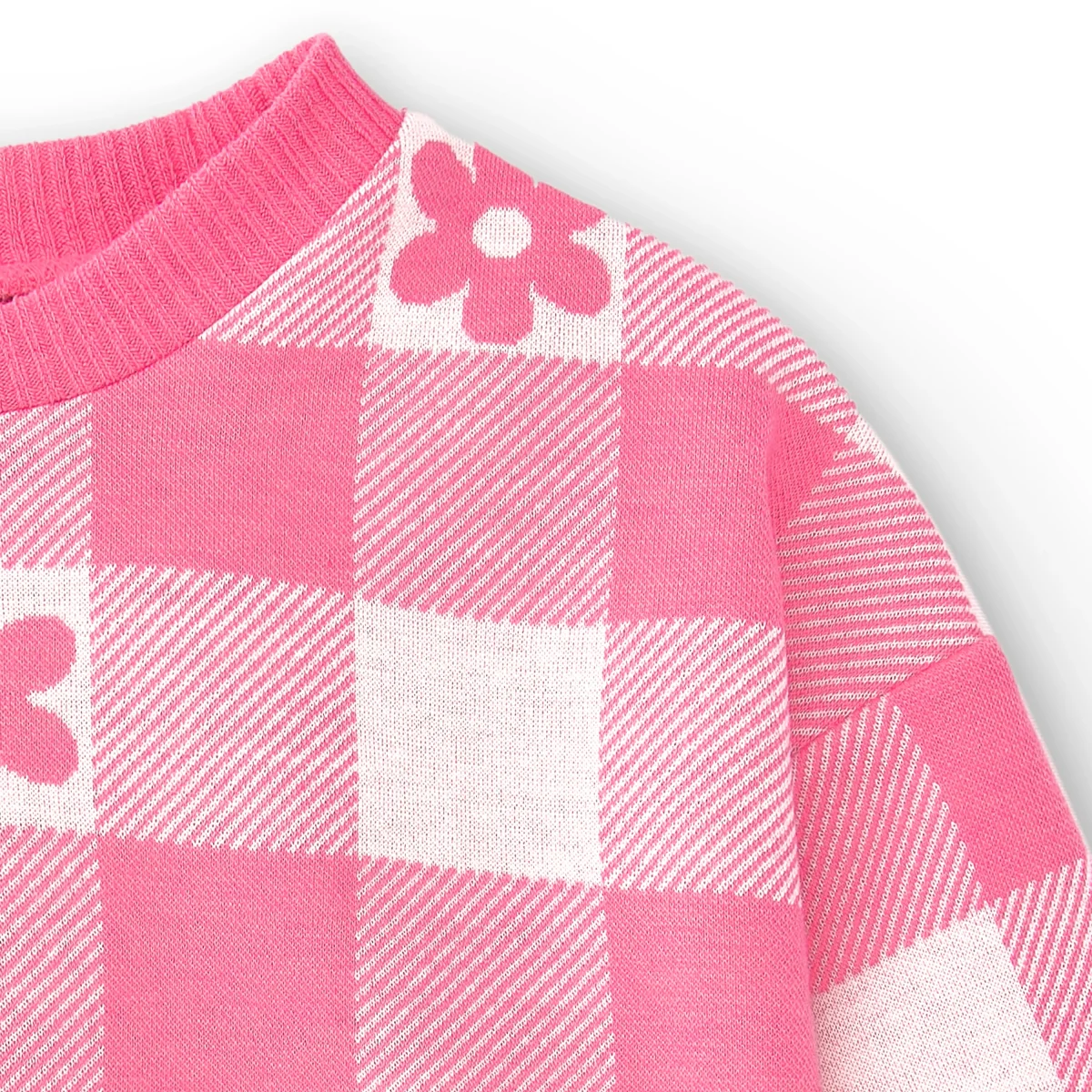 Jersey niña vichy rosa con flores jacquard - Imagen 6