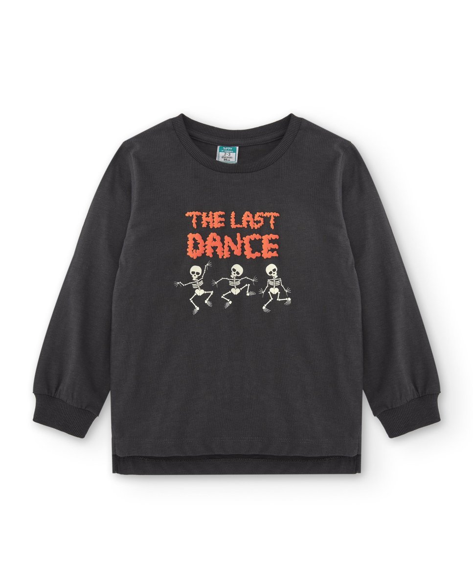 Camiseta manga larga de niño antracita esqueletos - Imagen 3