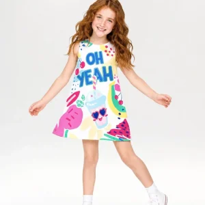 Vestido niña blanco estampado tropical
