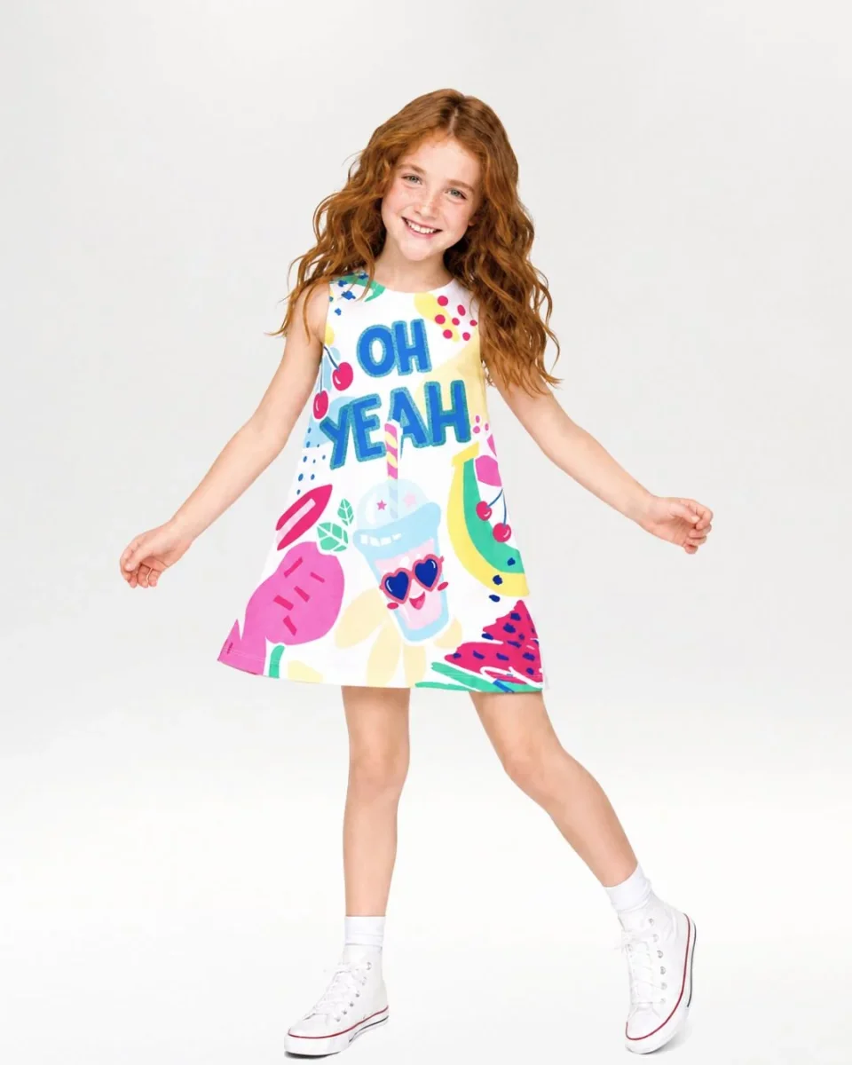 Vestido niña blanco estampado tropical
