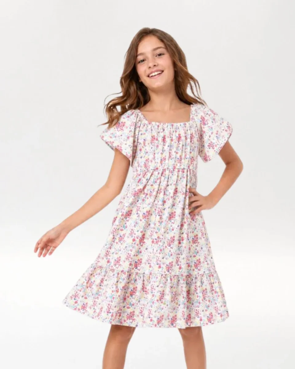 Vestido niña floral manga corta - Imagen 4