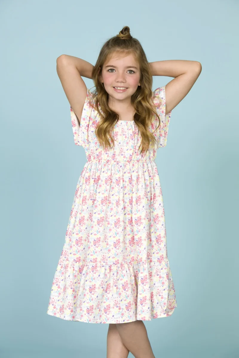 Vestido niña floral manga corta - Imagen 8