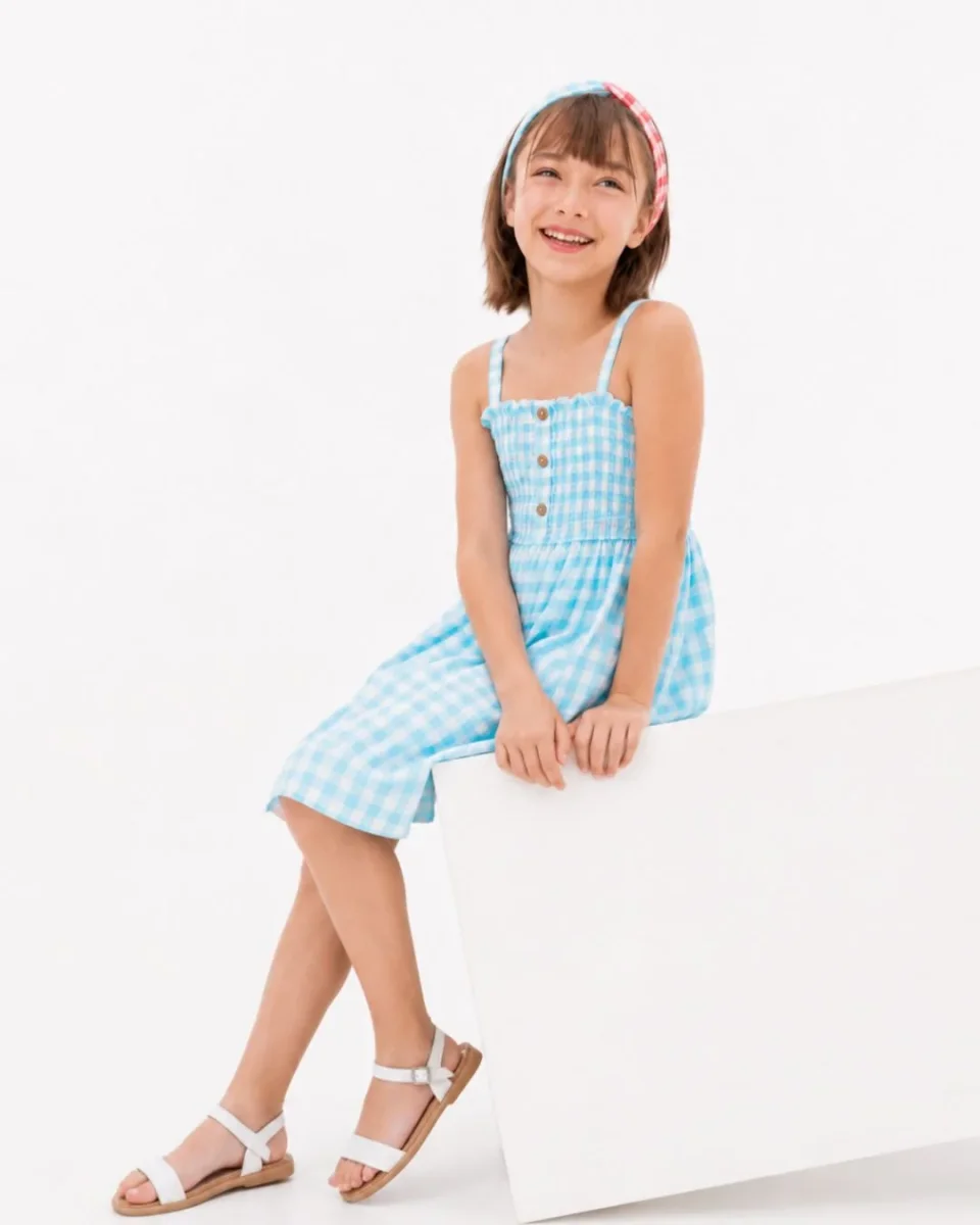 Vestido niña vichy con diadema - Imagen 2