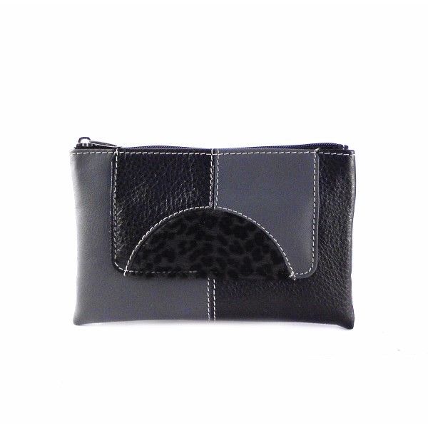 Monedero en piel Nilo cremallera para mujer color gris o marrón - Imagen 2