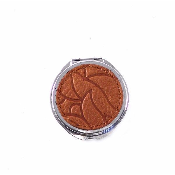 Mini espejo de piel para bolsillo color marrón o cuero - Imagen 4