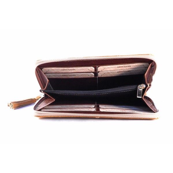 Billetera cremallera en piel Nilo camel para mujer - Imagen 4