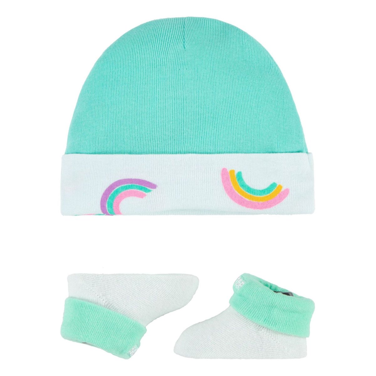 CONVERSE – Conjunto Bebé Converse Gorro Turquesa y Patucos Arcoíris - Imagen 7