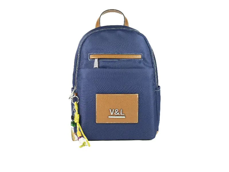 Mochila VICTORIO & LUCCHINO · Color Azul y Cuero · Coleccion Nilo - Imagen 3