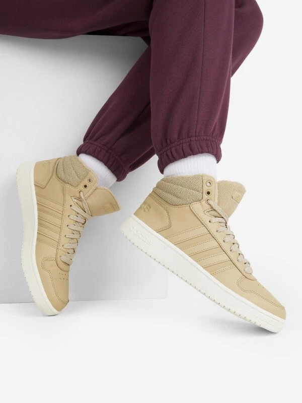 ADIDAS – Zapatillas Adidas Hoops 2.0 Mid Mujer Beige GZ8039 – Zapatillas Invierno Cálidas - Imagen 3