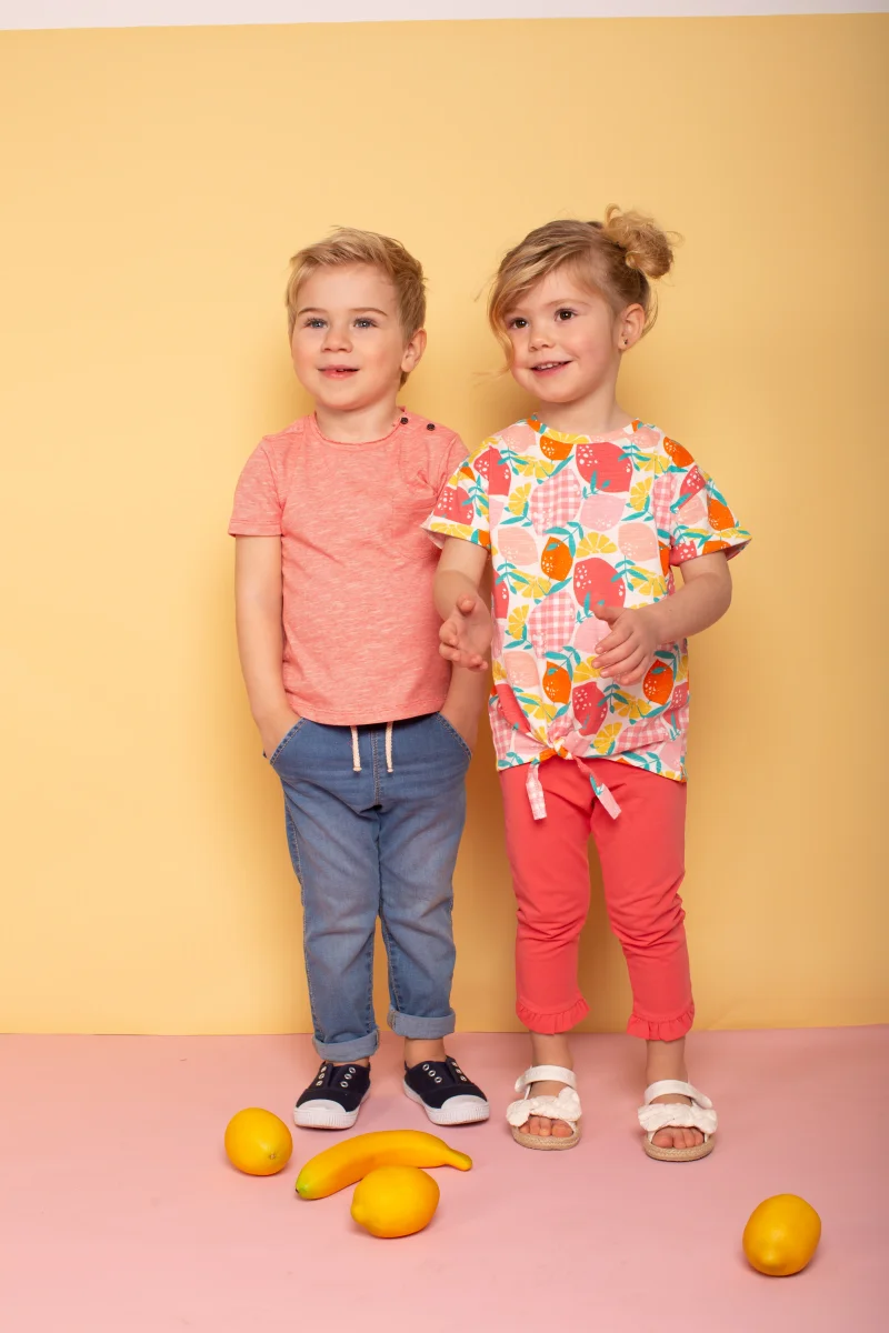 Camiseta bebé niña de frutas con nudo frontal color coral multicolor - Imagen 8