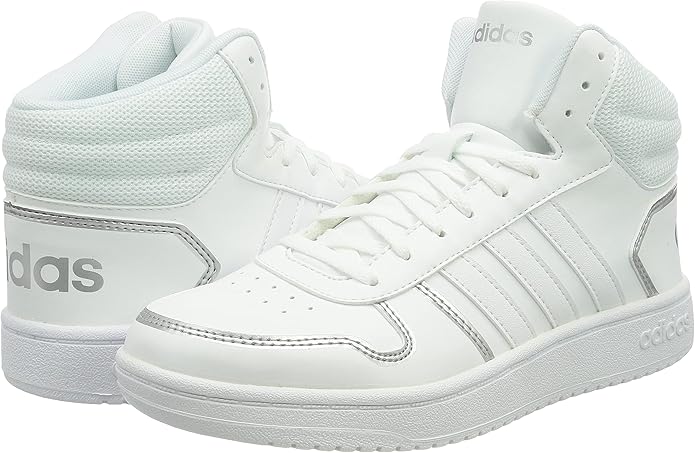 ADIDAS – Zapatillas Mujer Hoops 2.0 Mid Blanca Metalizada Talla 40 2/3 EU - Imagen 3