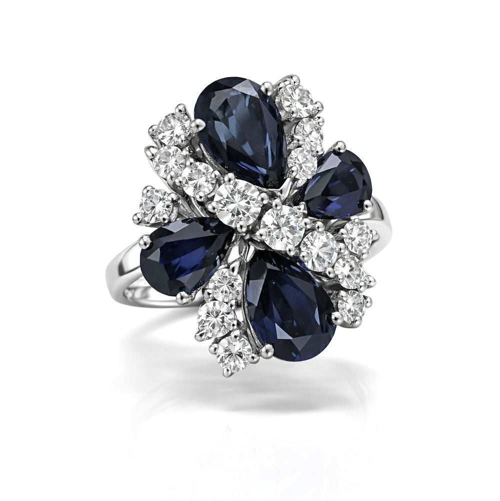 Anillo cocktail años 50 con zafiros y diamantes - Imagen 2