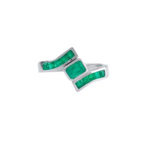Anillo geométrico con esmeraldas