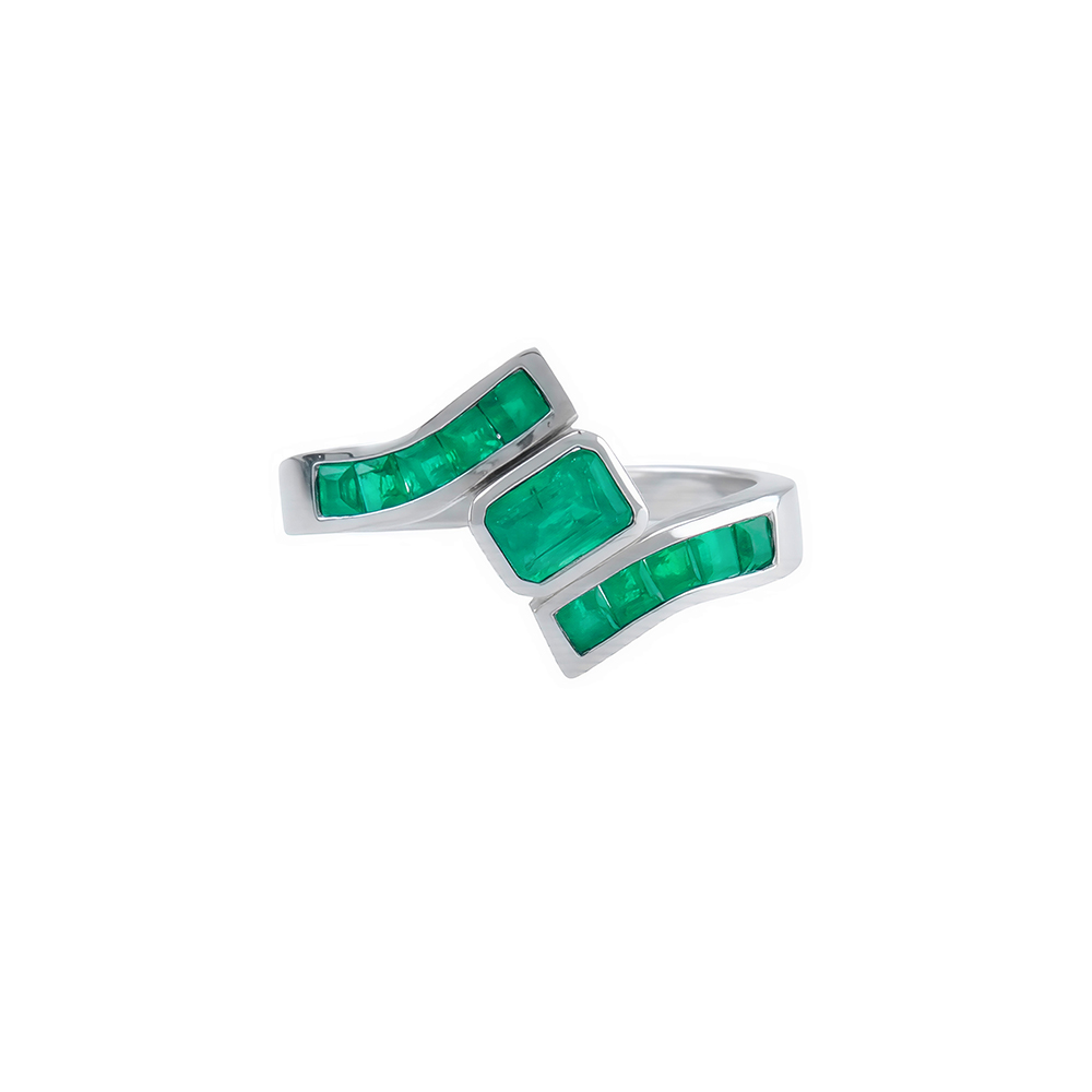 Anillo geométrico con esmeraldas - Imagen 2