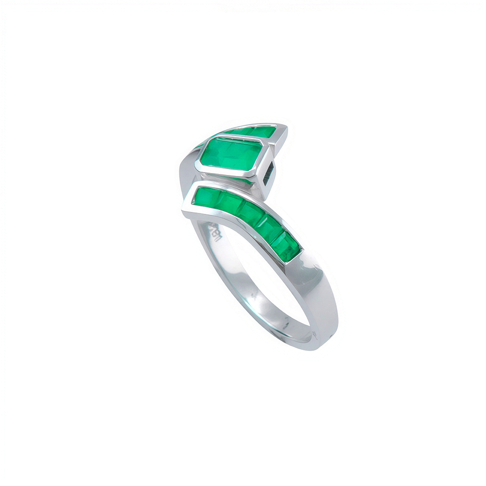 Anillo geométrico con esmeraldas - Imagen 3